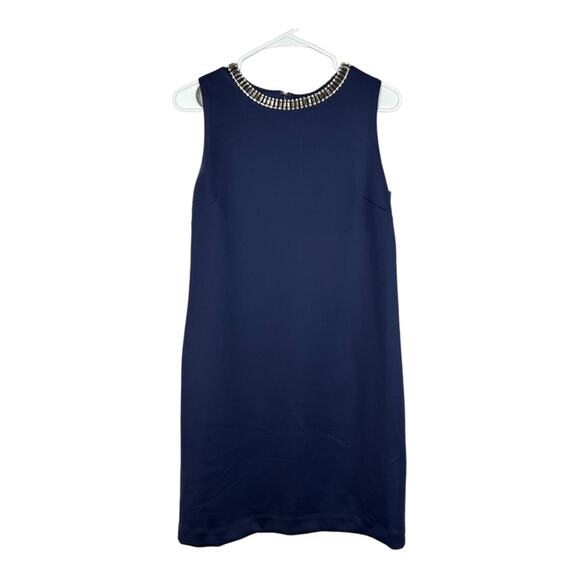 Cynthia Rowley navy blue cocktail dress Sz 6 jeweled neck - Picture 2 of 7